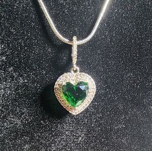 Beautiful Emerald & Diamond Heart Halo Necklace